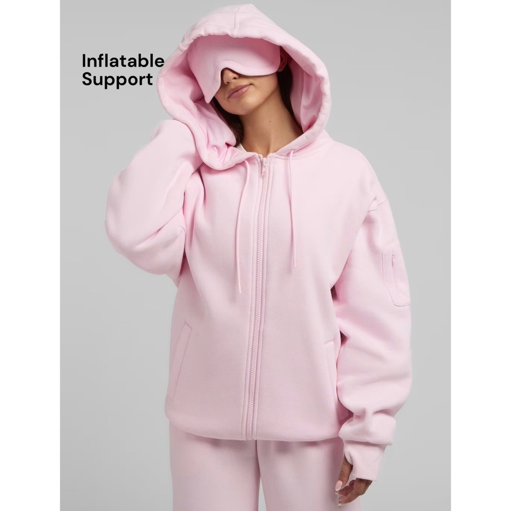 Comfrt Inflate Zip Hoodie Powder Pink CT077 Unisex Oversize Travel M